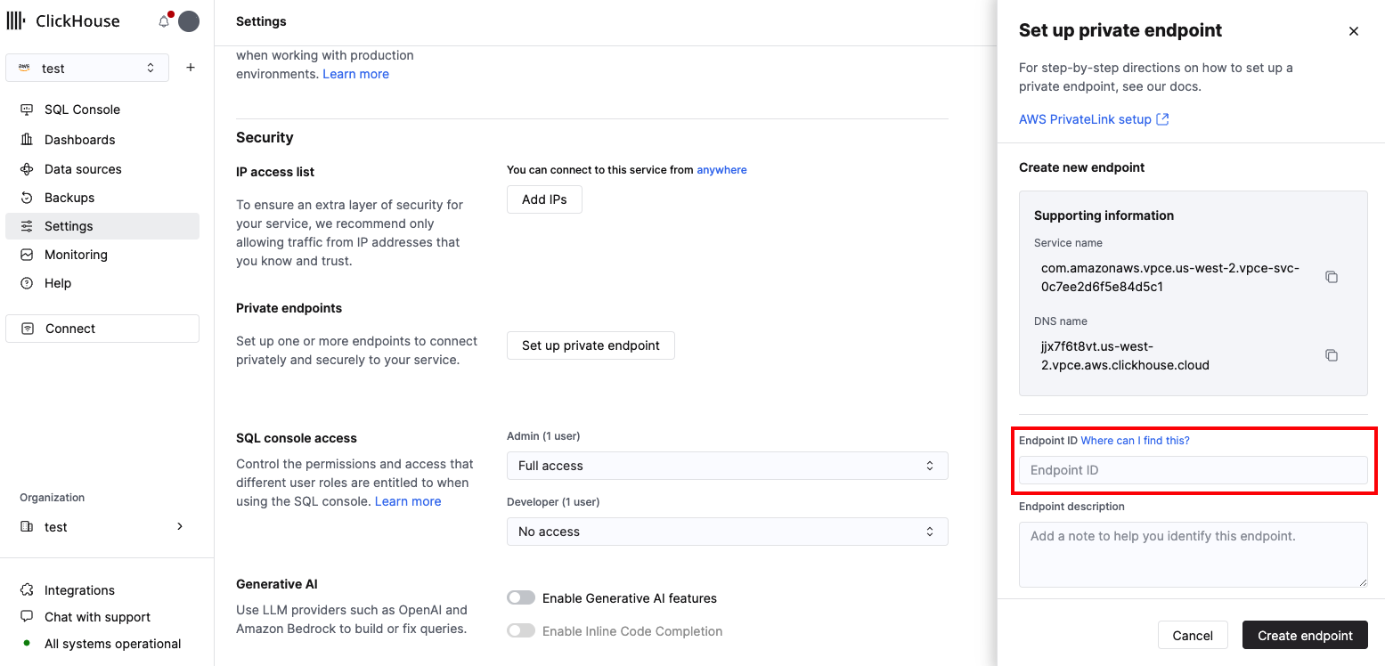 Фильтр Private Endpoints