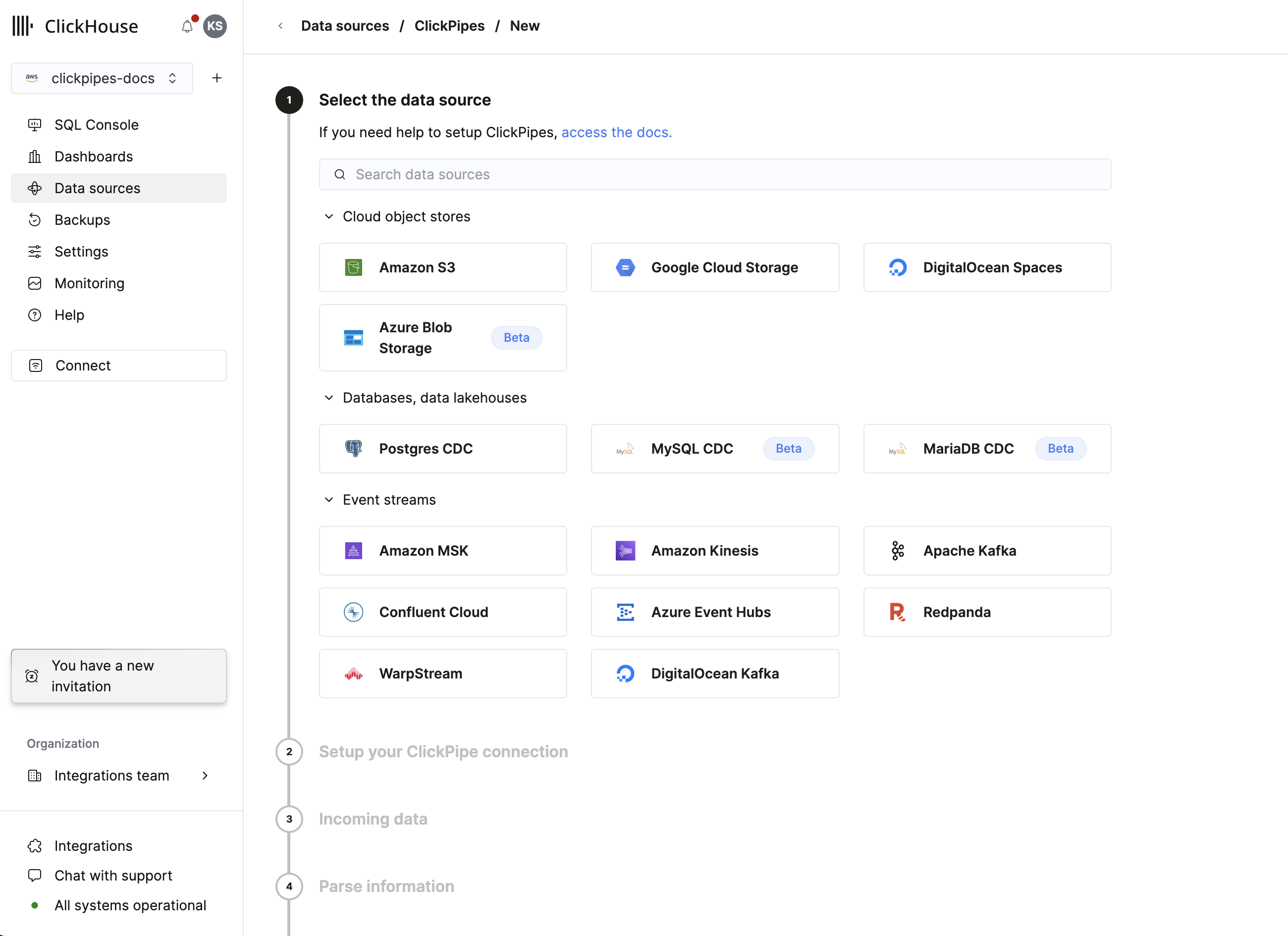 Выбрать тип источника данных